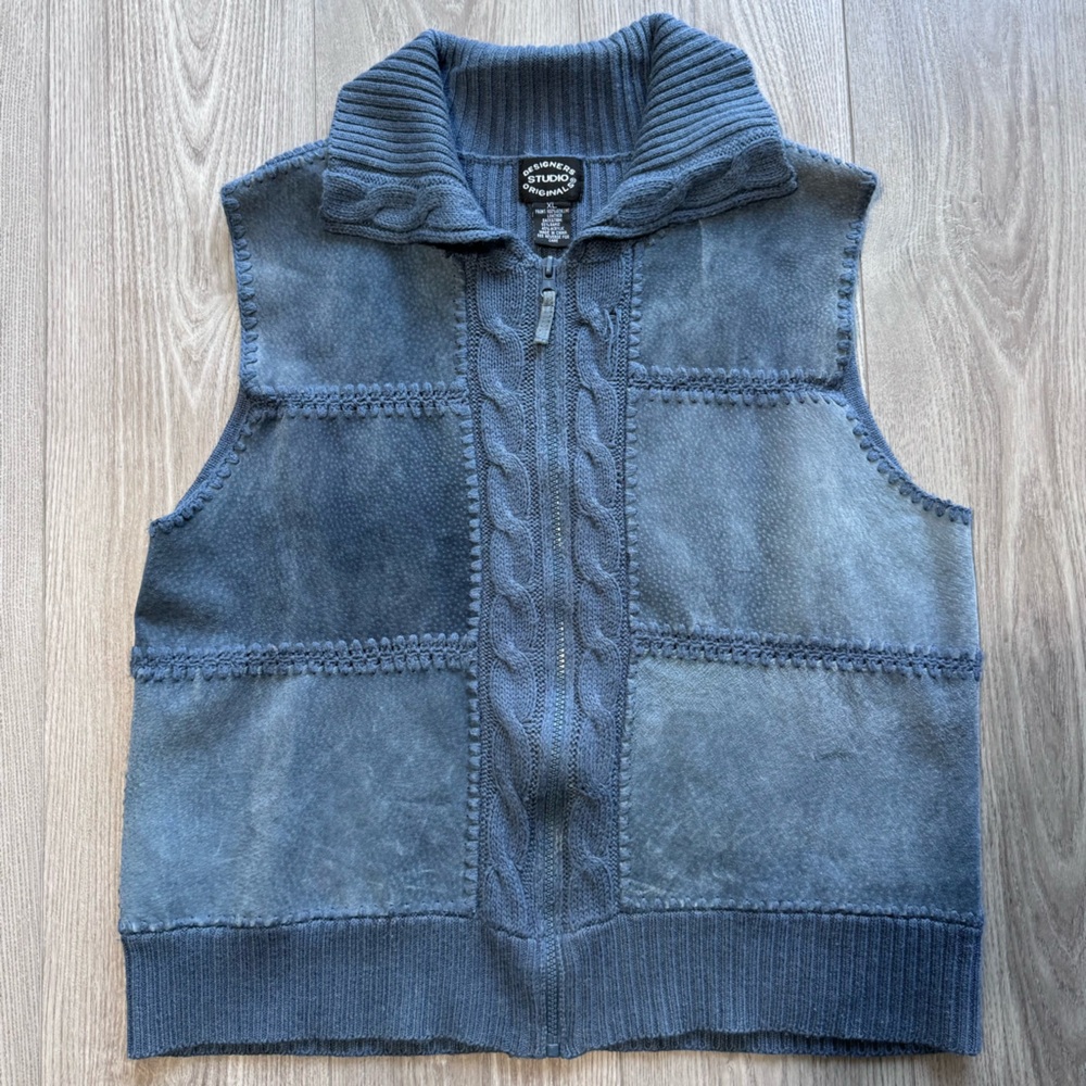 Studio Navy Quilted Cable Zip-Up Knit Vest